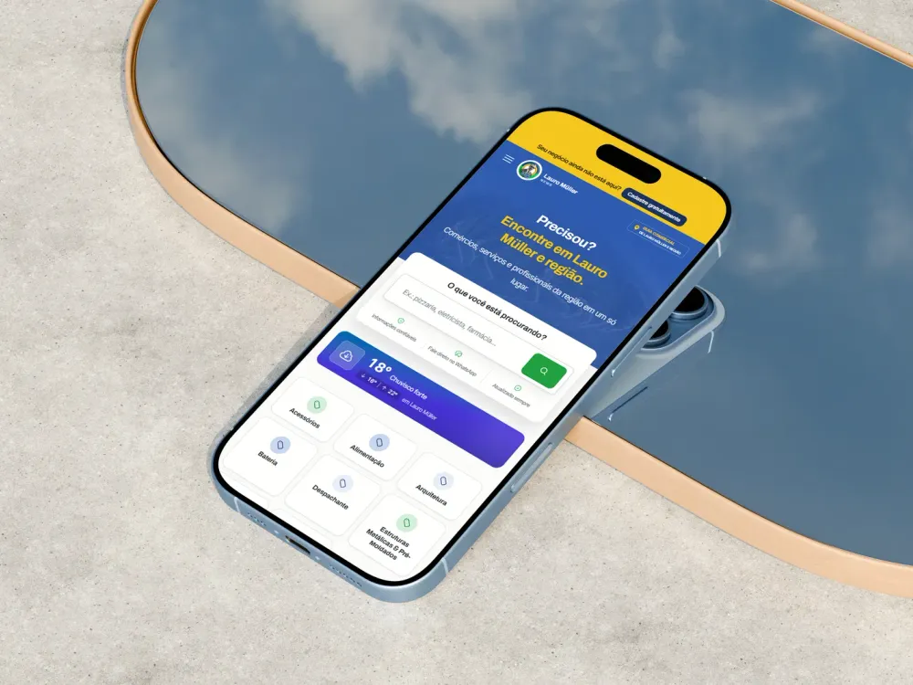 Busca e categorias do guia comercial no celular