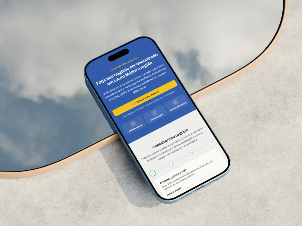 Formulário de cadastro de negócio em etapas no celular